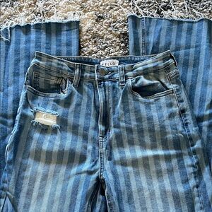 Cello Striped Blue Wide-Leg Women's Jeans